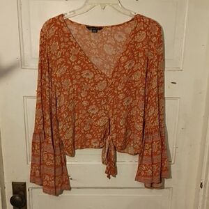 American Eagle Outfitters Orange Cropped Floral Blouse